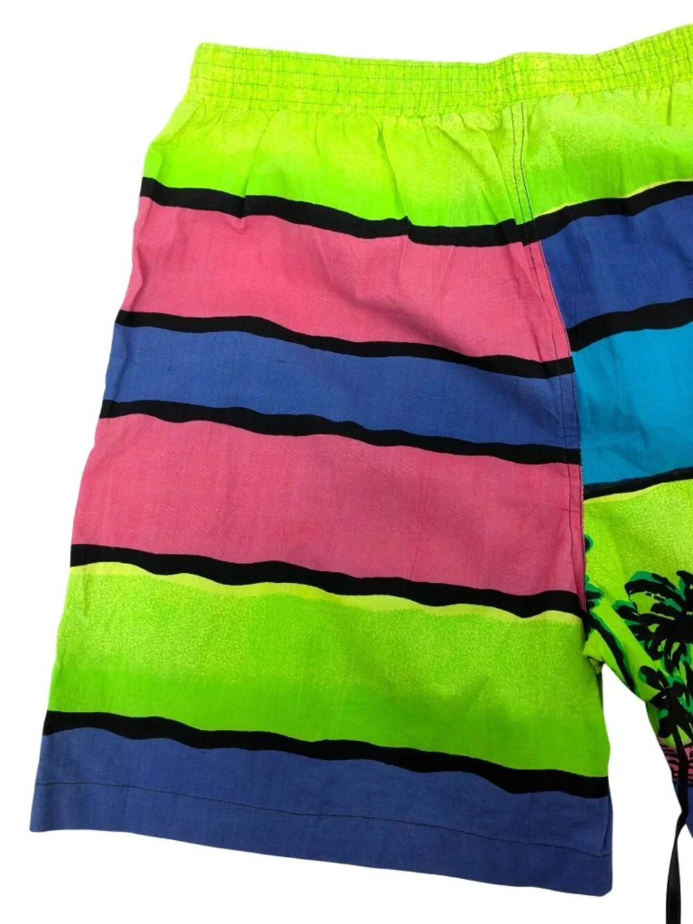 Vtg‎ Pacific Scene Neon Striped Swim Trunks Tropical Y2K Palm Beach Retro XLarge
